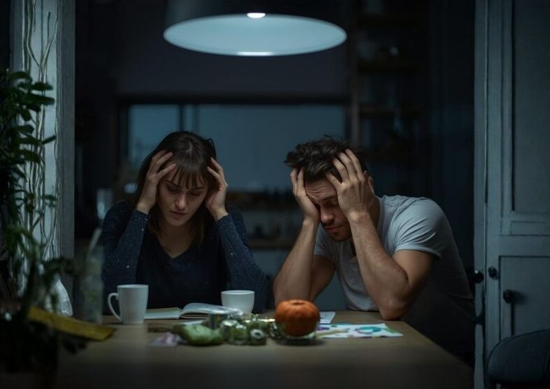 Pareja pensando como solucionar sus problemas económicos.
